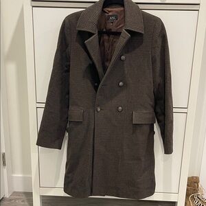 A.P.C. Double-Breasted Plaid Pea Coat in Dark Brown